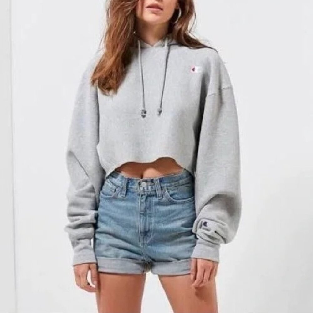 Champion Gray Oversized Cropped Hoodie